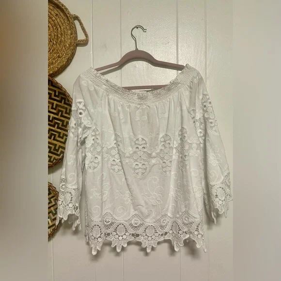 Chico's White Lace Off the Shoulder Top Size 2 - Picture 2 of 4